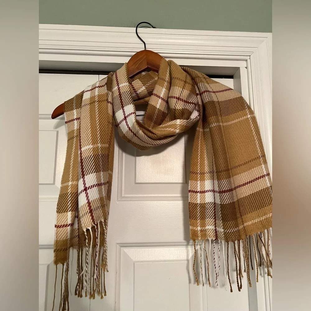 Soft Brushed Plaid Scarf –Lands’ End Classic Cold Weather Wool NWT 14